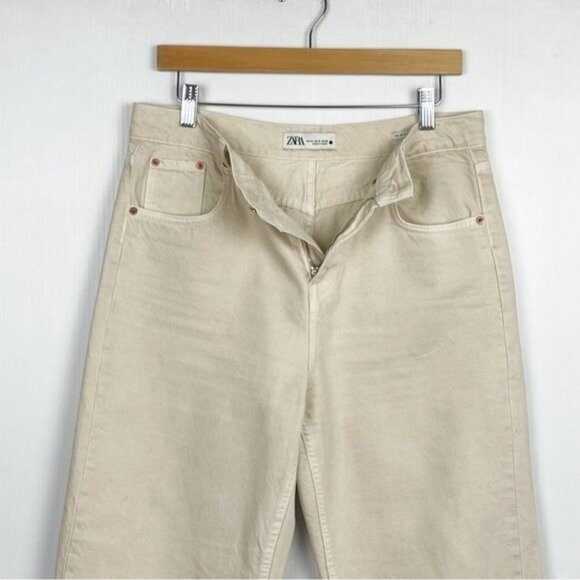 Zara The 90s Full Length ivory Jeans 10 - Picture 2 of 5